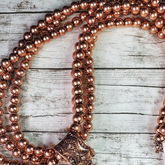 copper turquoise squash blossom necklace - Picture 2 of 5